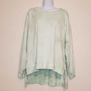 FOUND Women's Mint Tie Dye Round Neck Long Sleeve Fleece Hi Lo Sweatshirt Small